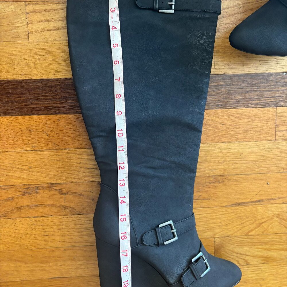 Knee high gray wedge boot
